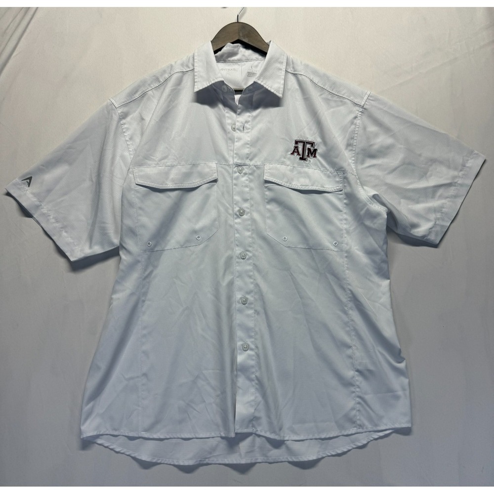 Texas A&M Aggies Shirt Mens Large White Antigua Football NCAA Logo Button Up‎